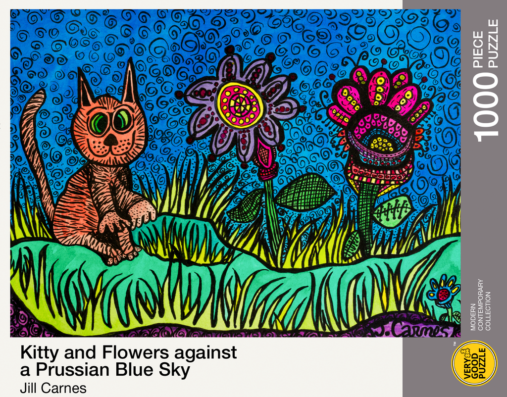 Kitty and Flowers against a Prussian Blue Sky, Jill Carnes (1000pcs)