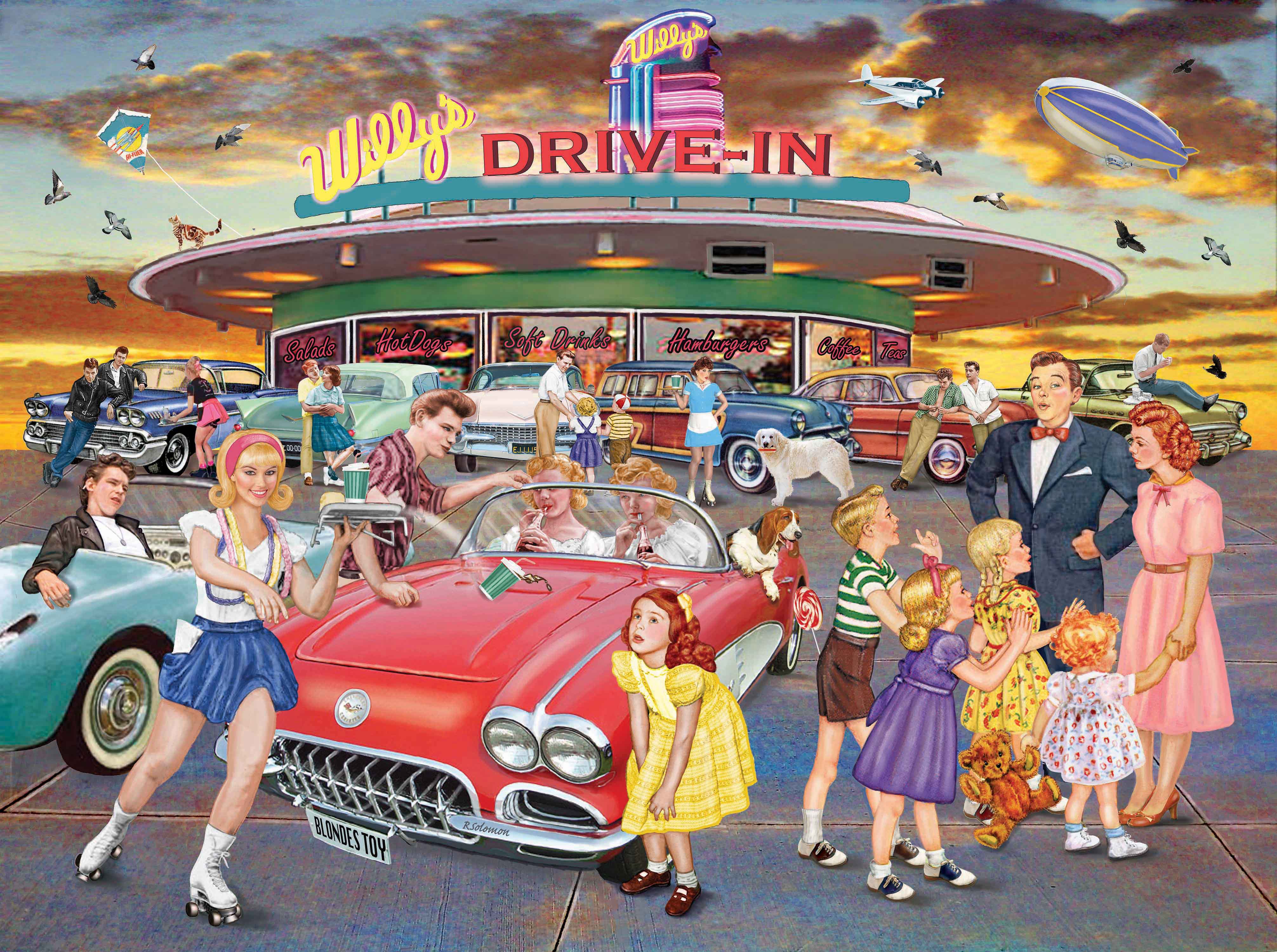 PFG Willys Drive-In at Sunset, Rosiland Solomon (1000pcs) (Usage/Used - PUZZLES FOR GOOD)