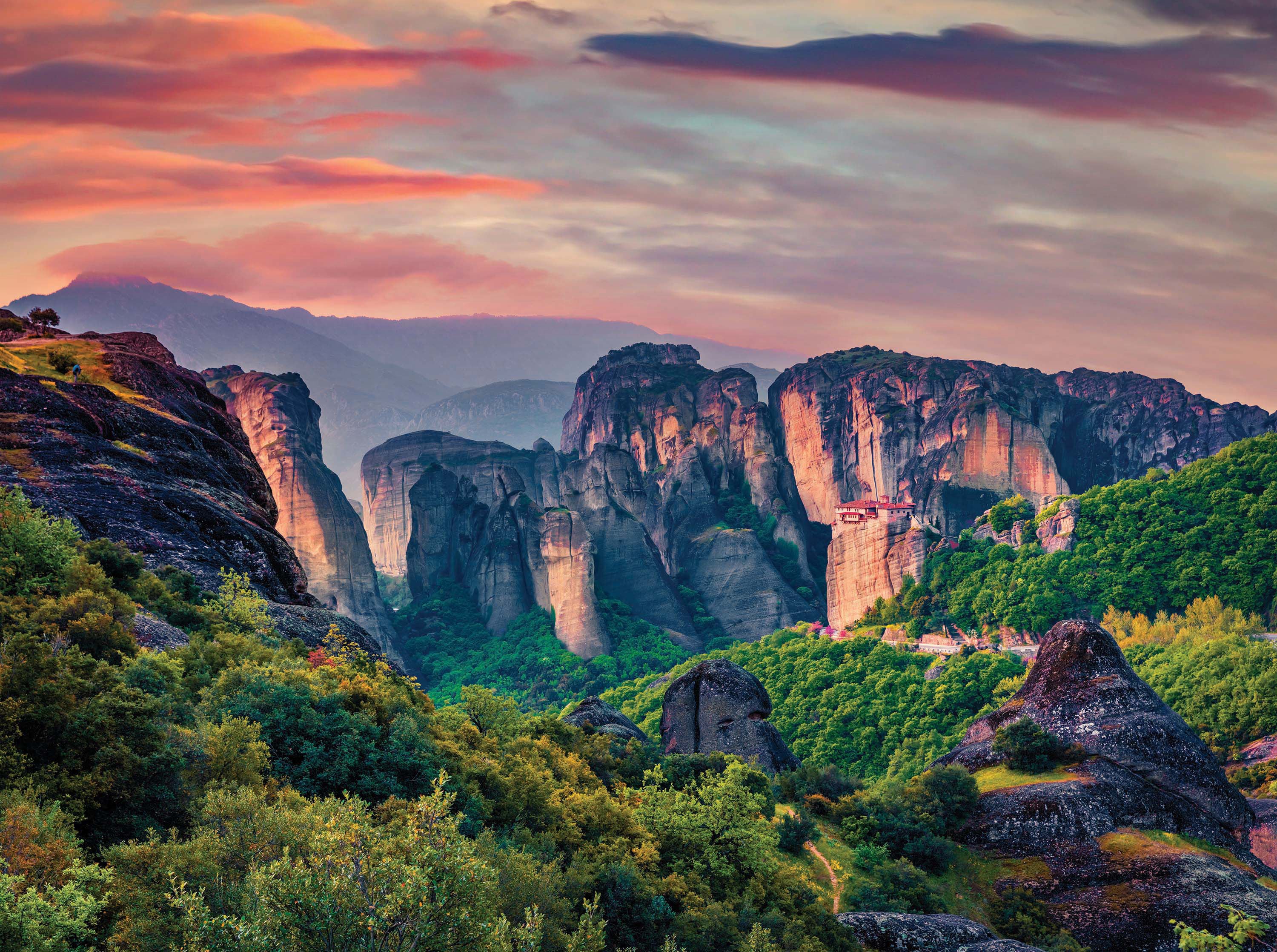 Collection de cartes postales PFG - Spring Sunset, Kalabaka, Grèce (750pcs) (utilisation / utilisée - puzzles pour de bon)