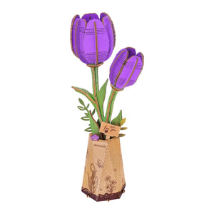 3D Wood Purple Tulip - Noble & Elegant (72pcs)