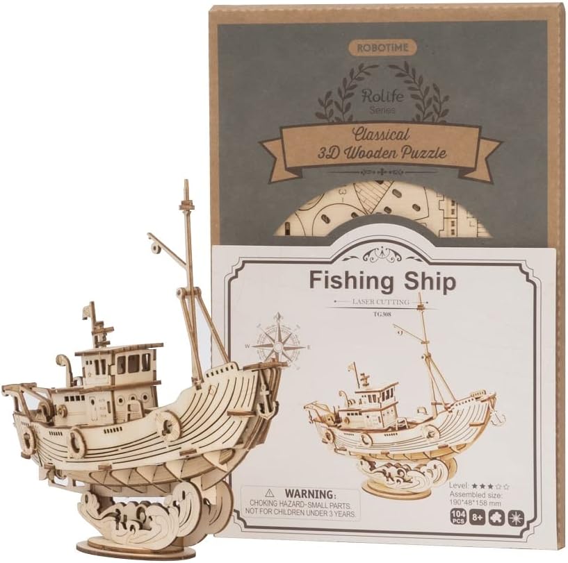 Modèle de navire de pêche 3D (bois)