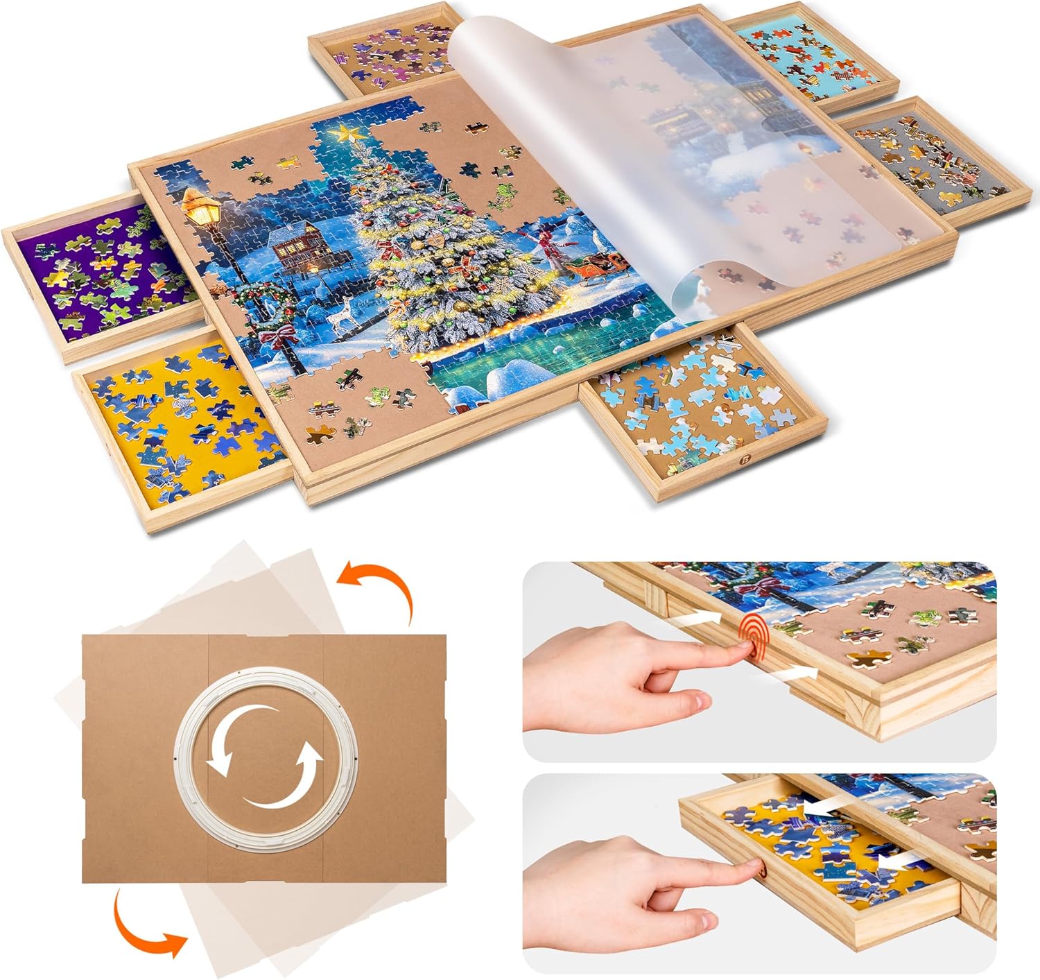 1000pcs Wooden Puzzle Table with 6 drawers (30.7 x 20.9")