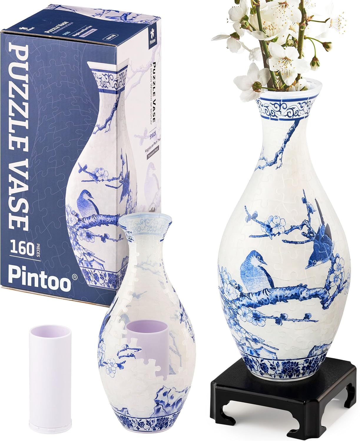 3D Puzzle Vase - Magpies on Plum Tree
