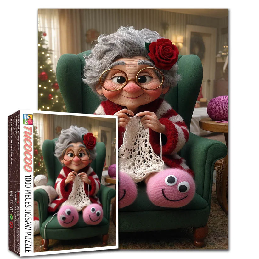 Playful Seniors - Cozy Grandma Knitting by Warm Hearth (1000pcs)