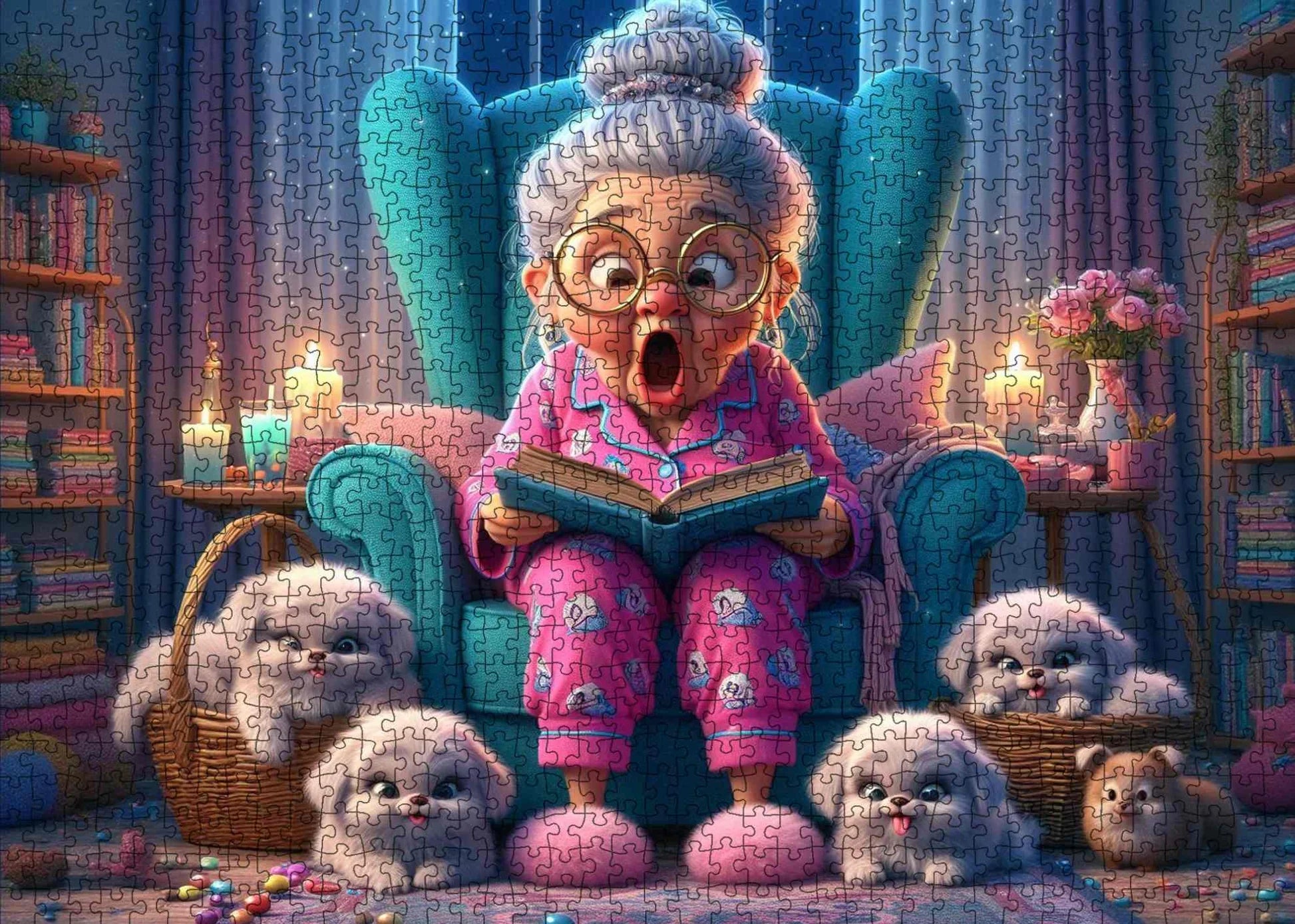 Playful Seniors - Funny Grandma and Fluffy Pups (1000pcs)