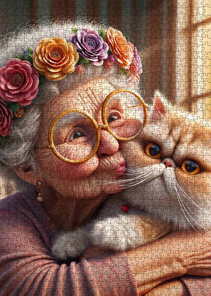 Playful Seniors - Grandma and Cat Hug (1000pcs)