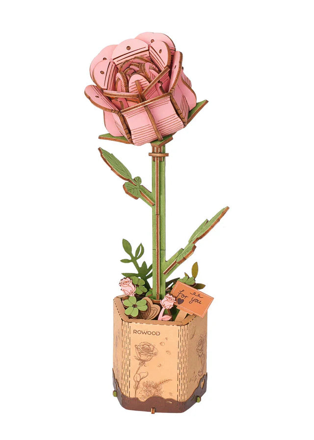 Rose rose en bois 3D - Amour et Grâce (104 pièces)
