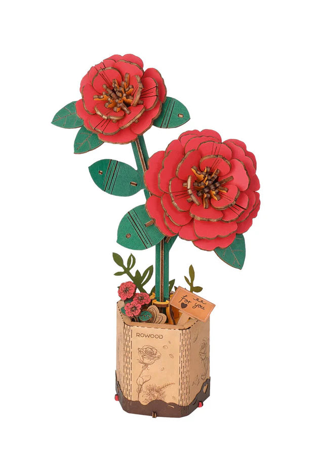 Camélia rouge en bois 3D - Amour et Passion (113 pièces)