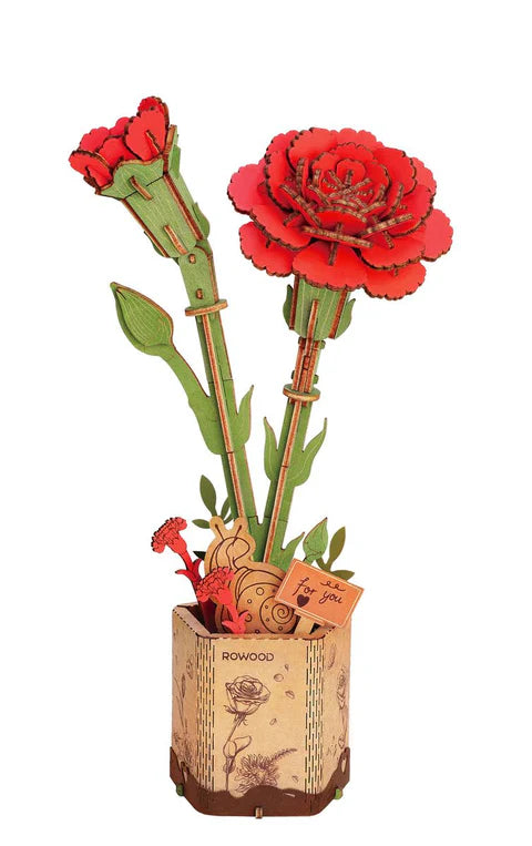 Œillet rouge en bois 3D - Amour et affection (124 pièces)