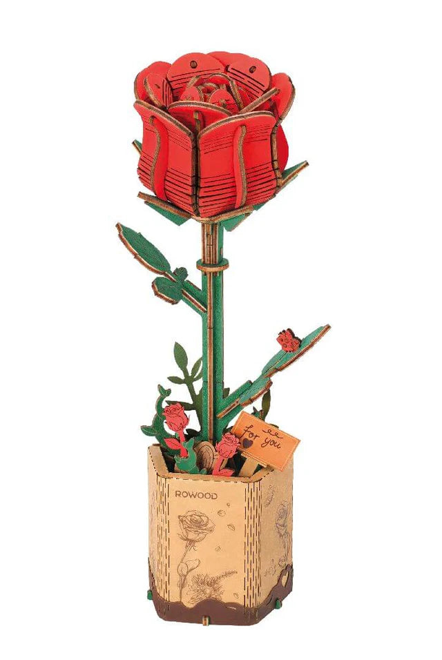 Rose rouge en bois 3D - Amour véritable et romance (106 pièces)