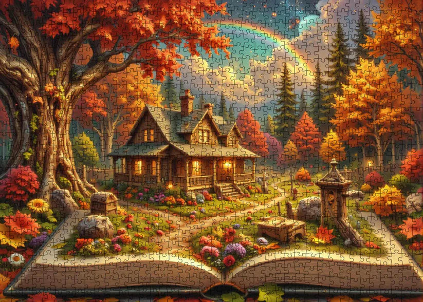 Chalet de conte de fées dans la forêt d'automne (1000 pièces)