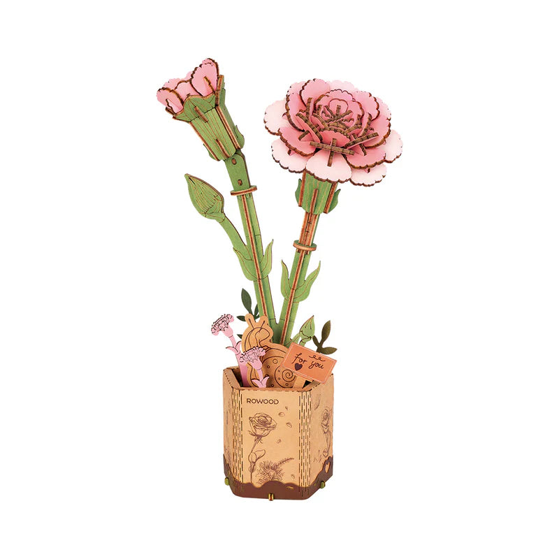 Œillet rose en bois 3D - Gratitude et innocence (124 pièces)