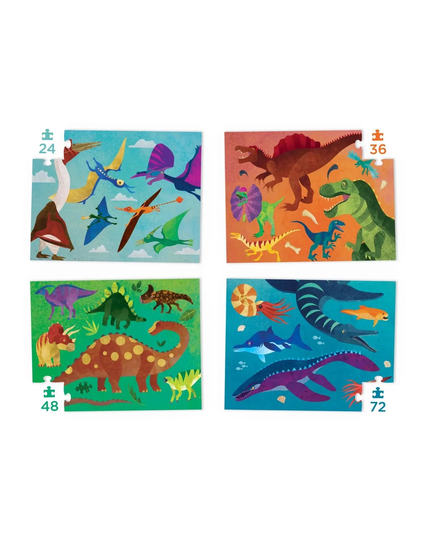 Dinosaures - Quatre puzzles pour grandir (24, 36, 48, 72 pièces)