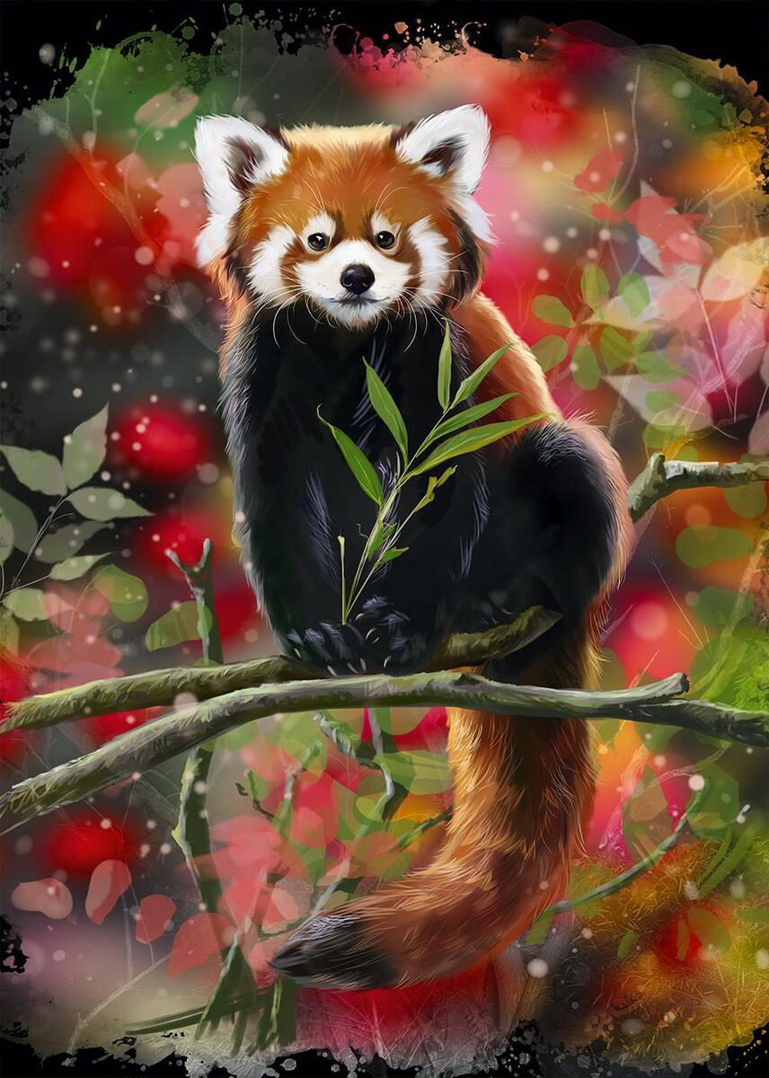 Le panda rouge se trouve sur une branche (1000pcs)