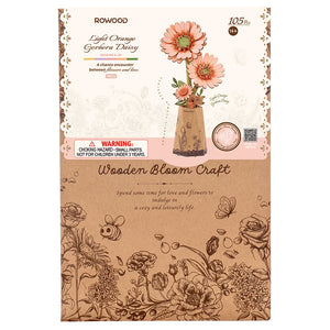 3D Wood Light Orange Gerbera Daisy - Sunshine & Joy (105pcs)