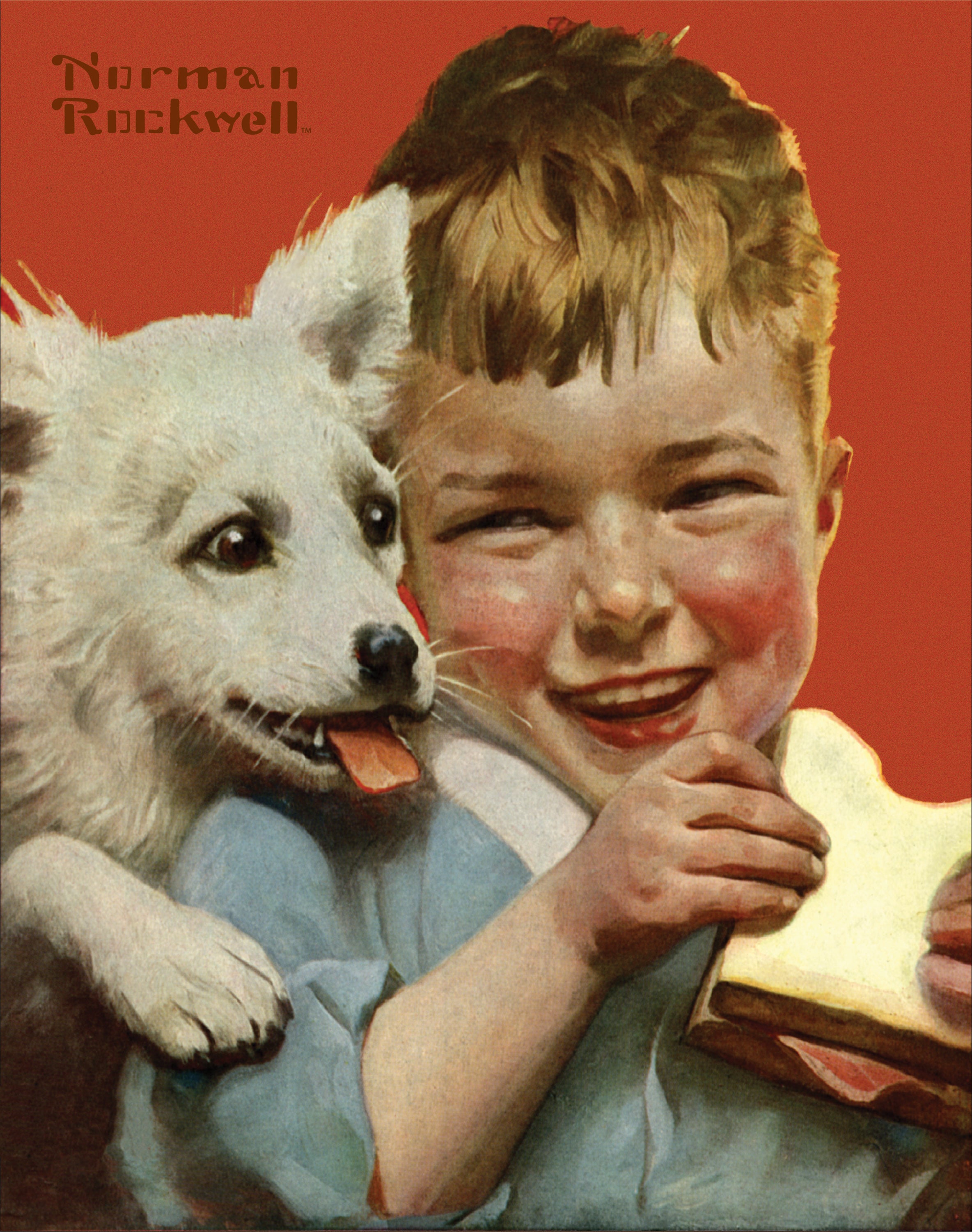 Break de 10 minutes - Boy Laught avec sandwich et chiot (Garcon Qui Rit Avec Sandwich et Chiot), Norman Rockwell (100pcs)