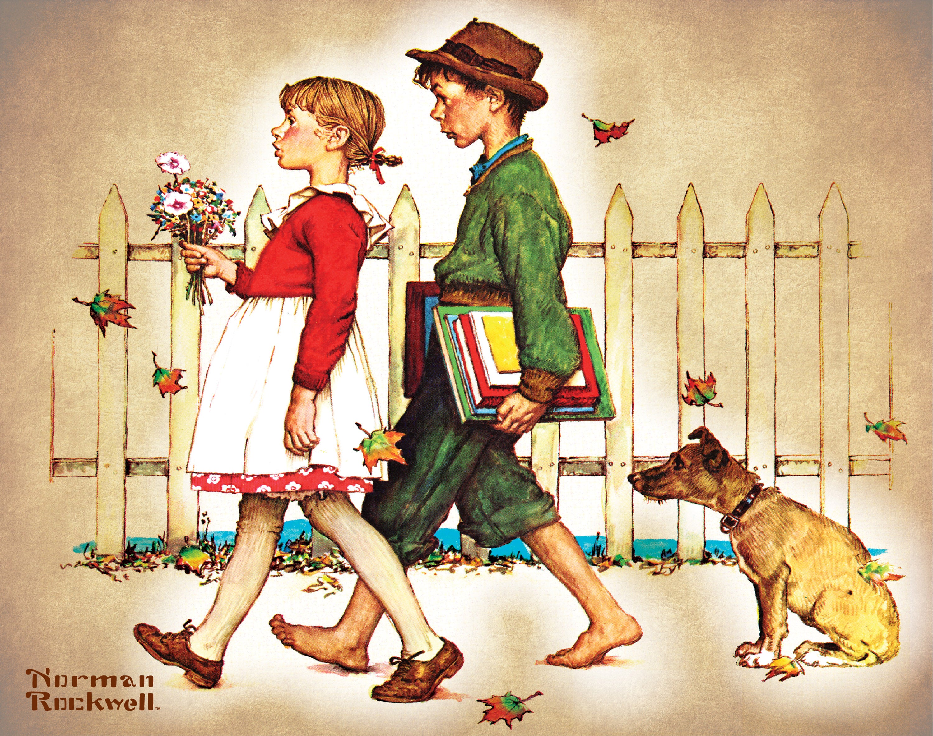 Pause de 10 minutes - Jeune amour marchant à l'école (Jeune Amour Marchant a L'Ecole), Norman Rockwell (100pcs)