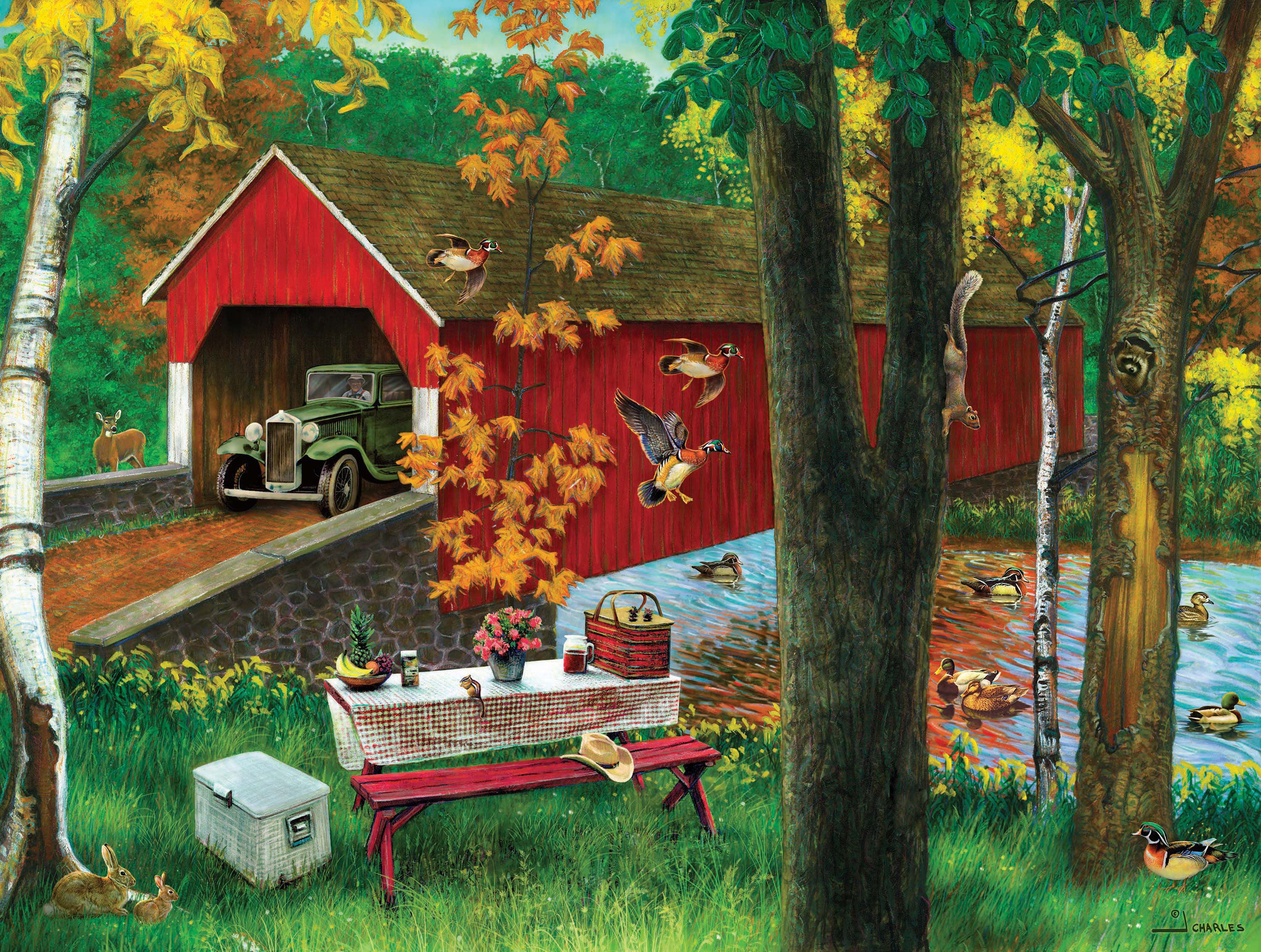 Pont couvert avec table de pique-nique, J. Charles (550pcs)