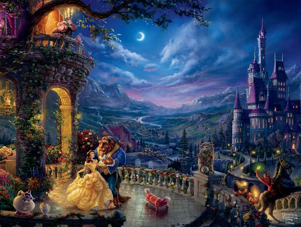 PFG DORVAL Beauty and the Beast Dancing in the Moonlight, Thomas Kinkade Disney (Usage/Used - PUZZLES FOR GOOD)