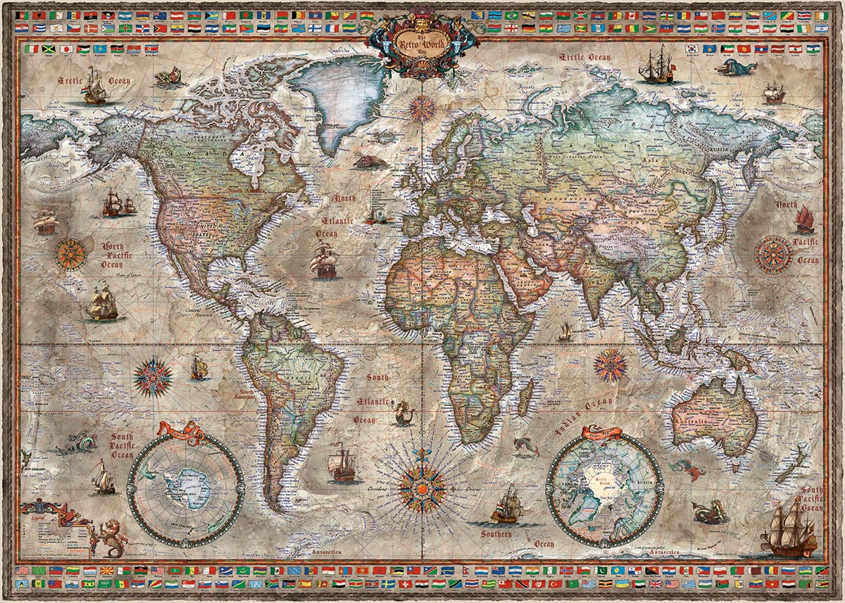 Map Art - Retro World, Rajko Zigic (1000pcs)