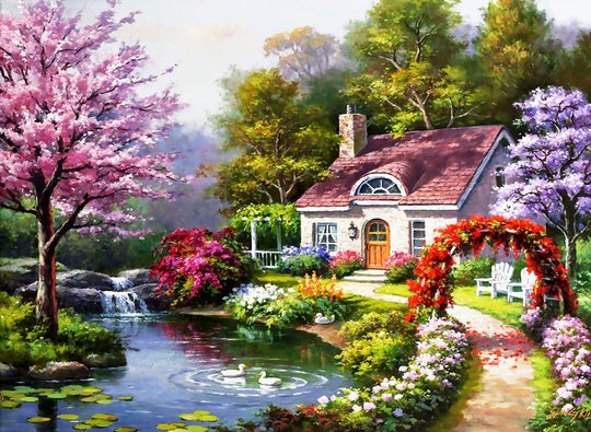 Cottage de printemps en pleine floraison, Sung Kim (1500pcs)