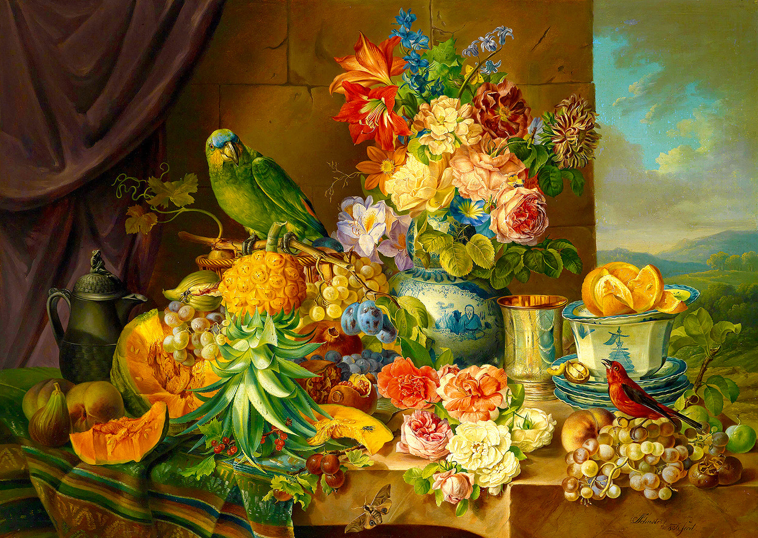 Nature morte avec des fruits et un perroquet (1000pcs)