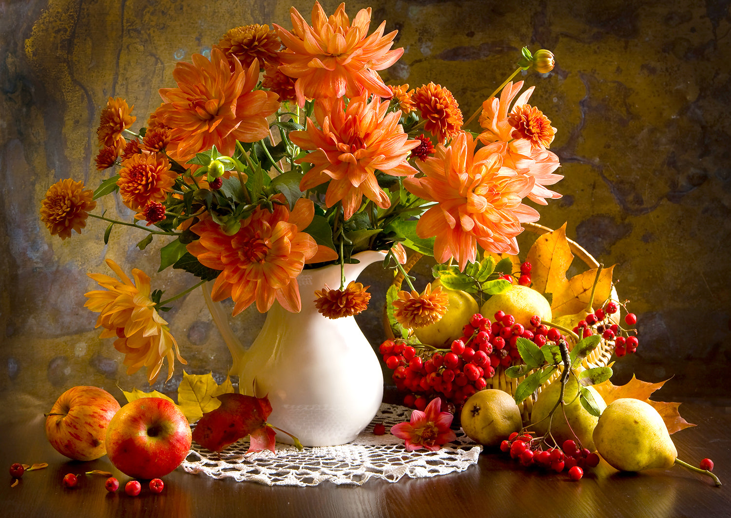 Nature morte avec des dahlias oranges (1000pcs)