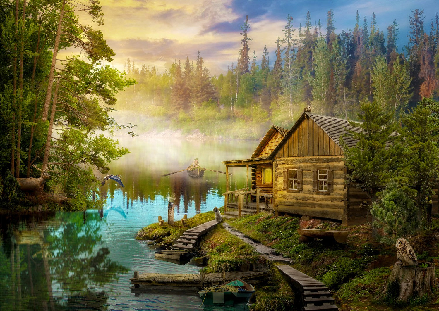 Une cabane en rondins sur la rivière (1000pcs)