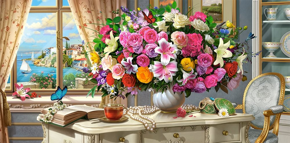 Summer Flowers and Cup of Tea
